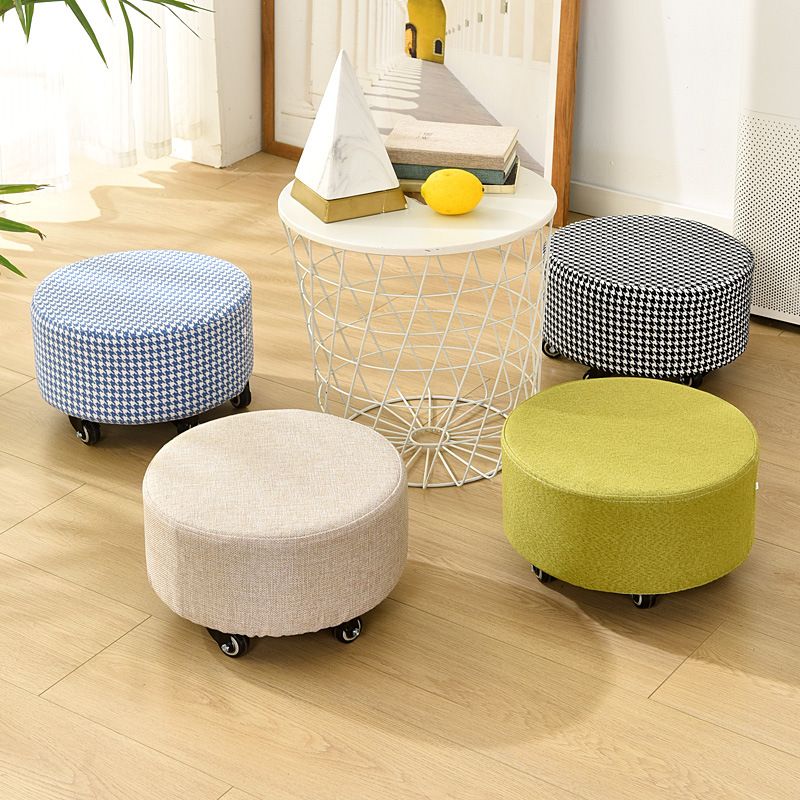Cotton Blend Ottoman Houndstooth Pattern Fade Resistant Round Ottoman with Wheels Clearhalo 'furn' 'furn_ottomans_poufs' 'Furniture' 'Living Room Furniture' 'Ottomans & Poufs' 'ottomans_poufs' 1200x1200_6a0a6c20-0223-469c-897d-a2510b4859bf