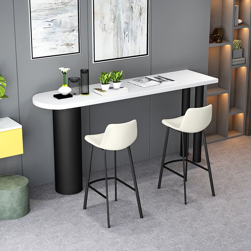 Juego de mesa de bar blanca contemporánea, mesa de bar con tapa de piedra de 1/3/5 piezas y taburetes de cuero