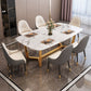 Rectangle Trestle Base Dining Table Glam Style Stone Kitchen Desk Clearhalo 'Dining Tables & Seating' 'Dining Tables' 'dining_table' 'furn' 'furn_dining_table' 'Furniture' 'Kitchen & Dining Furniture' 1200x1200_6a10d550-b4a5-43e8-b30d-14e601e621c8