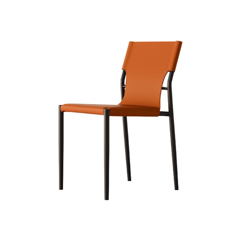 Silla de cuero sin brazo industrial silla de comedor del lado posterior con base de metal