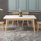Modern White Rectangle Stone Dining Table with Solid Wood Legs