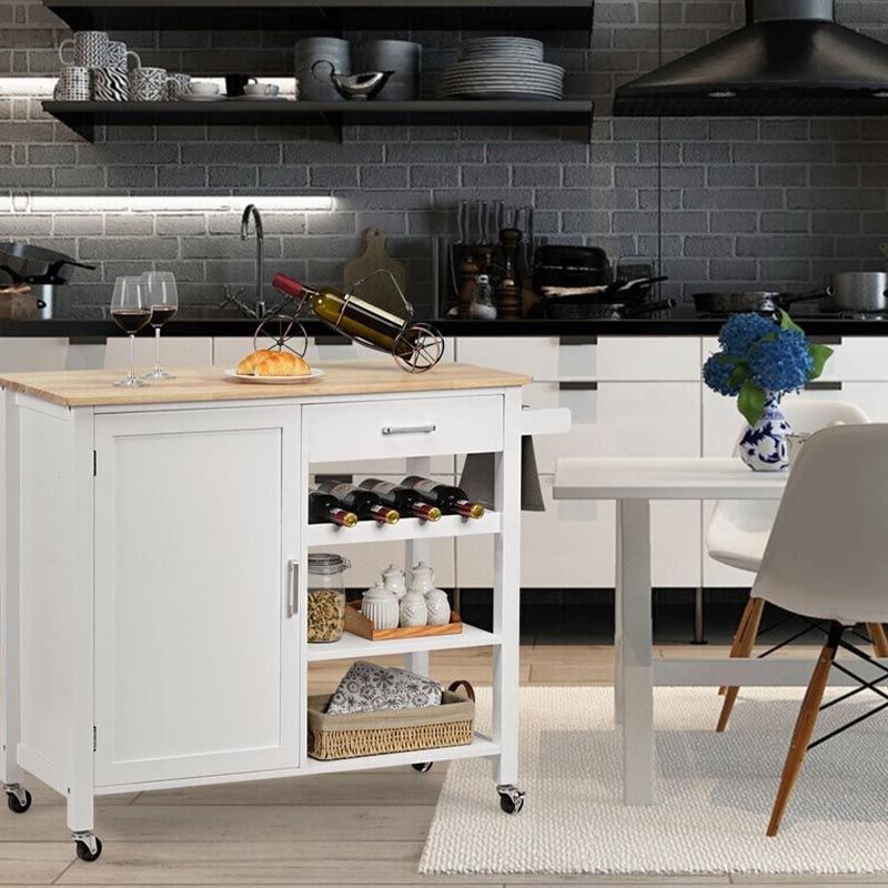 Modern Rolling Kitchen Cart Wood Rectangular Kitchen Island Cart with Towel Rack Clearhalo 'furn' 'furn_kitchen_islands_carts' 'Furniture' 'Kitchen & Dining Furniture' 'Kitchen Islands & Carts' 'kitchen_islands_carts' 1200x1200_6a1b9a88-ecbd-4da8-9aba-4e8cf3d5d7dd