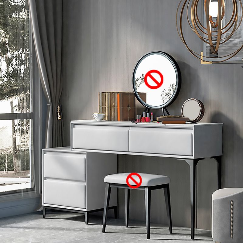 Contemporary 4 Drawers Stone Dresser, 31.5" High Vanity Set with Stool