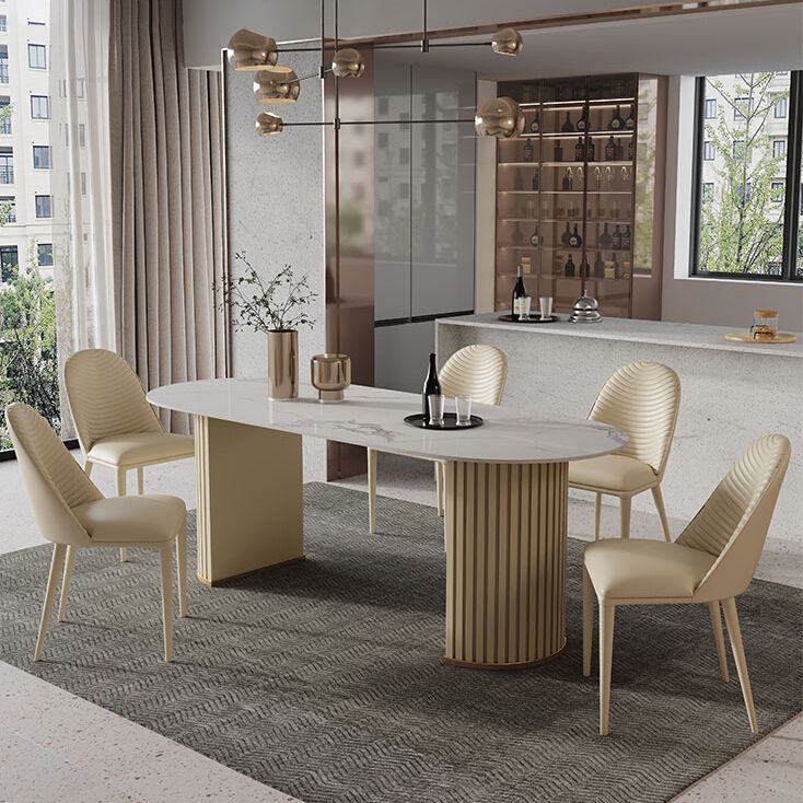Minimalist White Standard Dining Table Oval Sintered Stone Dining Table for Kitchen Clearhalo ' dining_table' 'Dining Tables & Seating' 'Dining Tables' 'furn' 'furn_dining_table' 'Furniture' 'furniture_dining_table' 'Kitchen & Dining Furniture' 'kitchen&dining_furn' 'kitchen' 'kitchen_dining_table' 1200x1200_6a22ed95-ba6c-4be6-b6ca-803013010abe