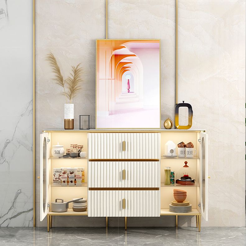 Server a buffet bianco con porte di vetro server glam per sala da pranzo