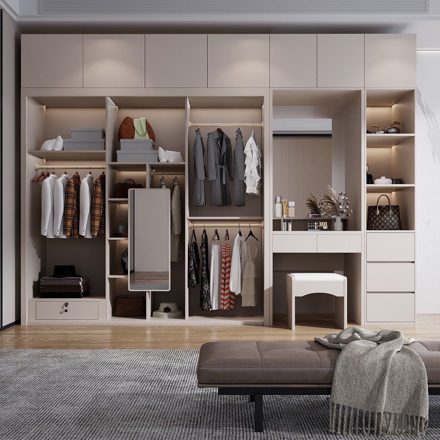 Guardaroba in legno ingegnerizzato armadio moderno in stile moderno con specchio