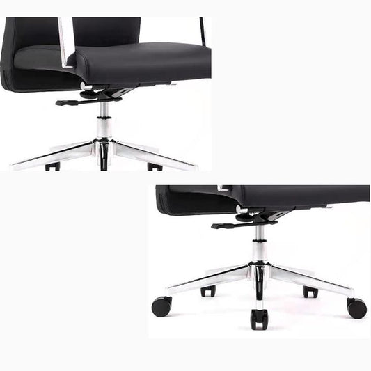 コンテンポラリーアームチェア固定アームホイールブラックレザーハイバックチェア