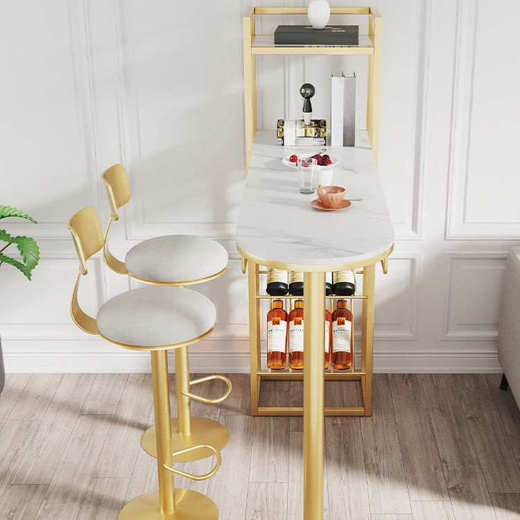 Glam Gold Iron Bar Table Faux Marble White Top 41.3"H Bistro Table with Wine Rack Clearhalo 'Bar Furniture' 'Bar Tables' 'bar_tables' 'furn' 'furn_bar_tables' 'Furniture' 'furniture_bar_tables' 'Kitchen & Dining Furniture' 1200x1200_6a26736b-d001-4972-a955-8eab9efa6f21