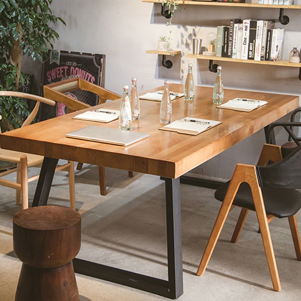 Rectangle Double Pedestal Table Industrial Solid Wood Kitchen Desk Clearhalo 'Dining Tables & Seating' 'Dining Tables' 'dining_table' 'furn' 'furn_dining_table' 'Furniture' 'Kitchen & Dining Furniture' 1200x1200_6a27a527-b100-4292-8791-56b04895ff09