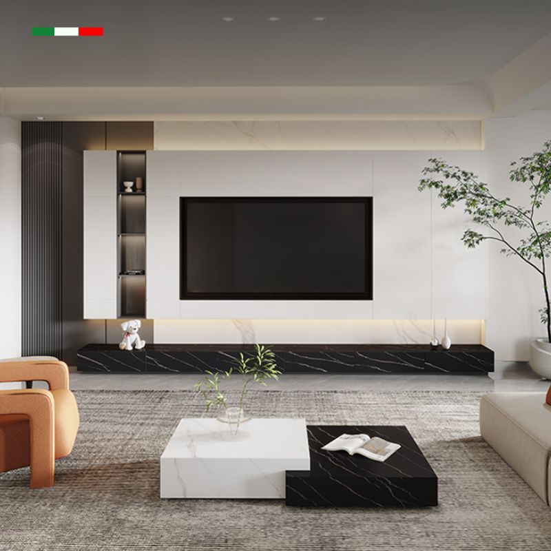 Black Stone TV Stand Console Contemporary 4 Drawers Media Console Clearhalo 'furn' 'furn_tv_stands_entertainment_centers' 'Furniture' 'Living Room Furniture' 'TV Stands & Entertainment Centers' 'TV Stands & Media Storage Furniture' 'tv_stands_entertainment_centers' 1200x1200_6a2bcb9e-8025-4647-b987-412afc59cf7a