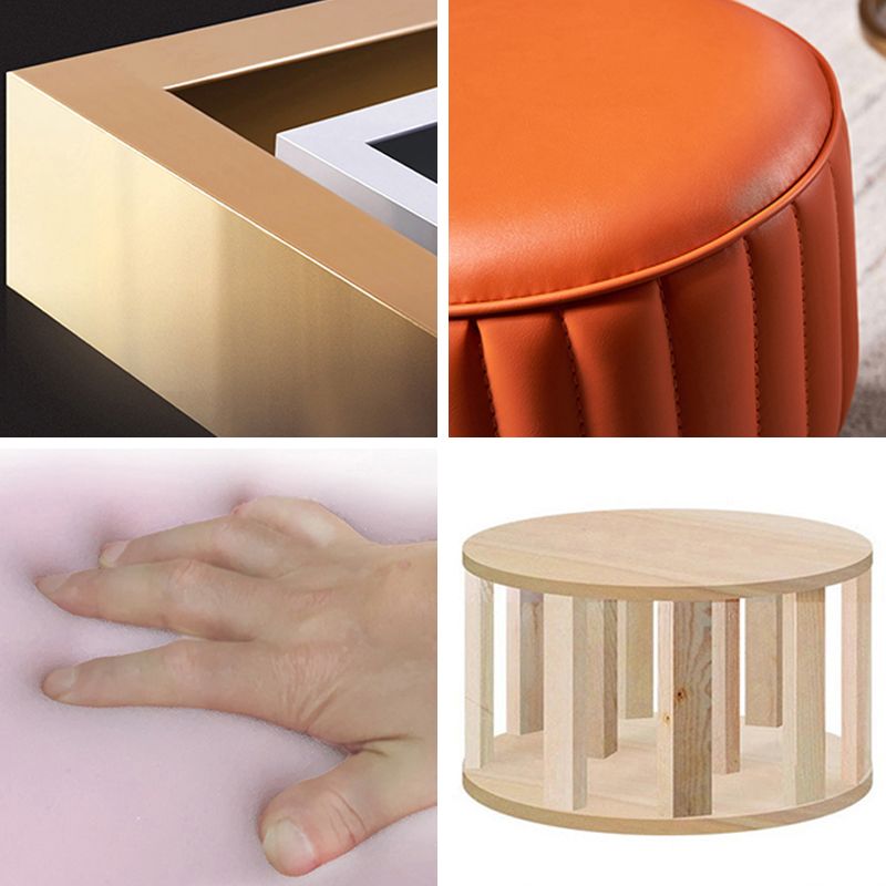 14" Wide Faux Leather Upholstered Ottoman Glam Round Shape Pouf