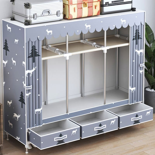 Modern Style Wardrobe Armoire Silver Steel Frame Wardrobe with Drawer Clearhalo 'Armoires & Wardrobes' 'armoires_wardrobes' 'Bedroom Furniture' 'furn' 'furn_armoires_wardrobes' 'Furniture' 1200x1200_6a348f4f-199a-4c9a-a450-6c813d884c10