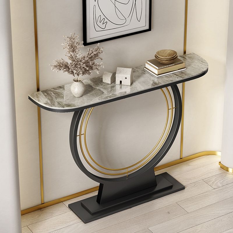 Half Moon Stone Console Table Ironcraft Frame Accent Table for Hall Clearhalo 'Console Tables' 'console_tables' 'Entry & Mudroom Furniture' 'furn' 'furn_console_tables' 'Furniture' 1200x1200_6a36f53b-45c1-47a6-bba7-8db98ef2631d