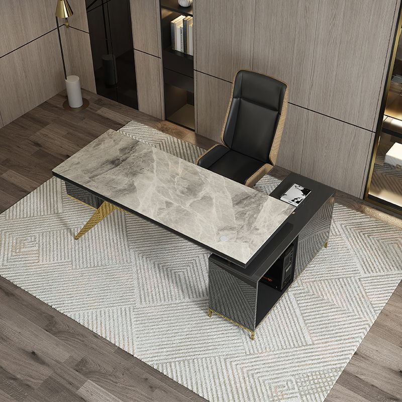 Scrivania da ufficio a forma di L marmo glam scrivania in legno solido per casa