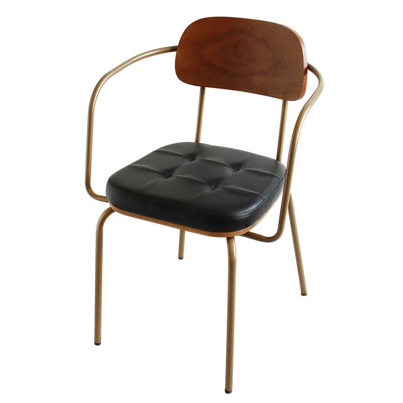 Sedia brasserie in pelle industriale sedia da pranzo nera aperta con gambe dorate