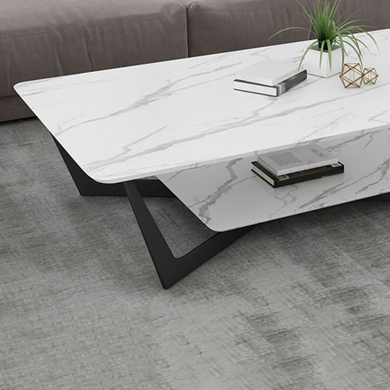 15.74" Tall Cross Legs Cocktail Table Grey/White Rectangular Coffee Table