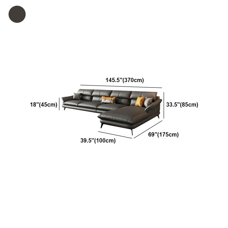 Black Genuine Leather Sectionals/Sofa with Pillow Back for Living Room