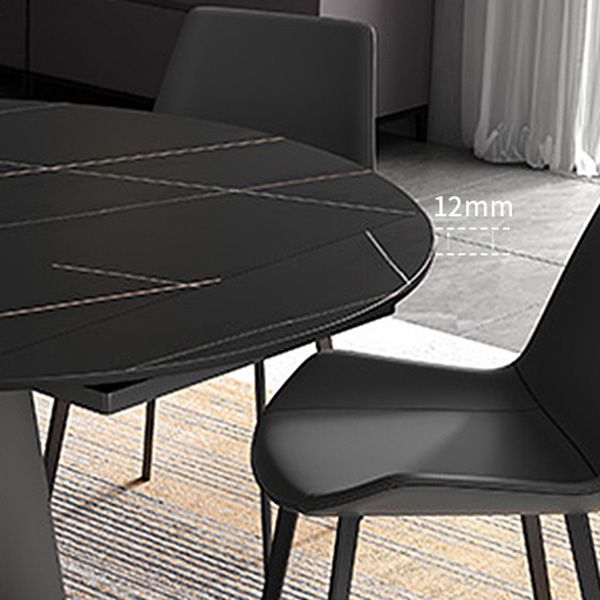 Contemporary Round Dining Table Sintered Stone Table with Metal Base for Kitchen