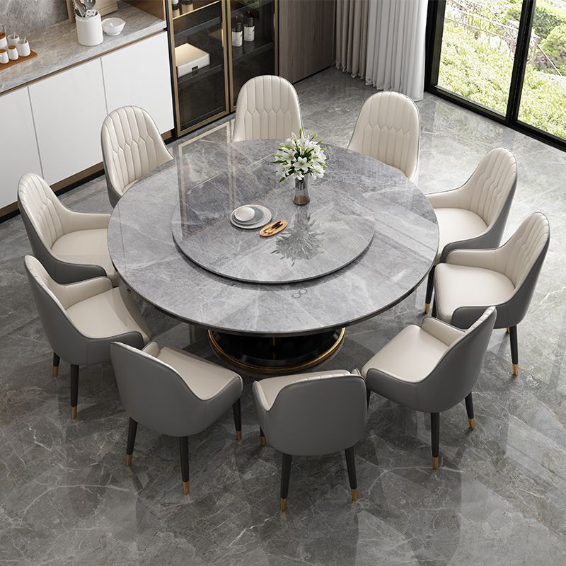 Mesa de comedor sencilla y moderna, mesa redonda con base de madera de caucho para comedor