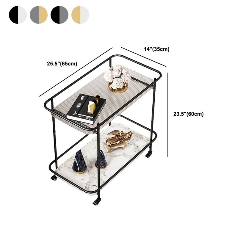 Modern 23.6" Rectangular Glass Top Side Table Metal Frame End Table with Shelf