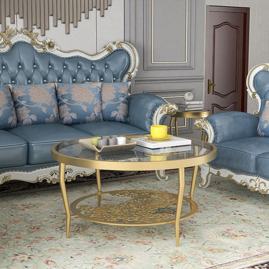 Contemporary Cocktail Table 4 Legs Glass Top Round Single Coffee Table