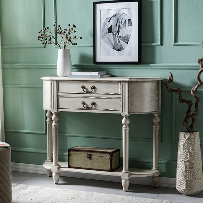 Mid-Century Modern Half Moon Console Sofa Table Rubber Wood End Table for Hall