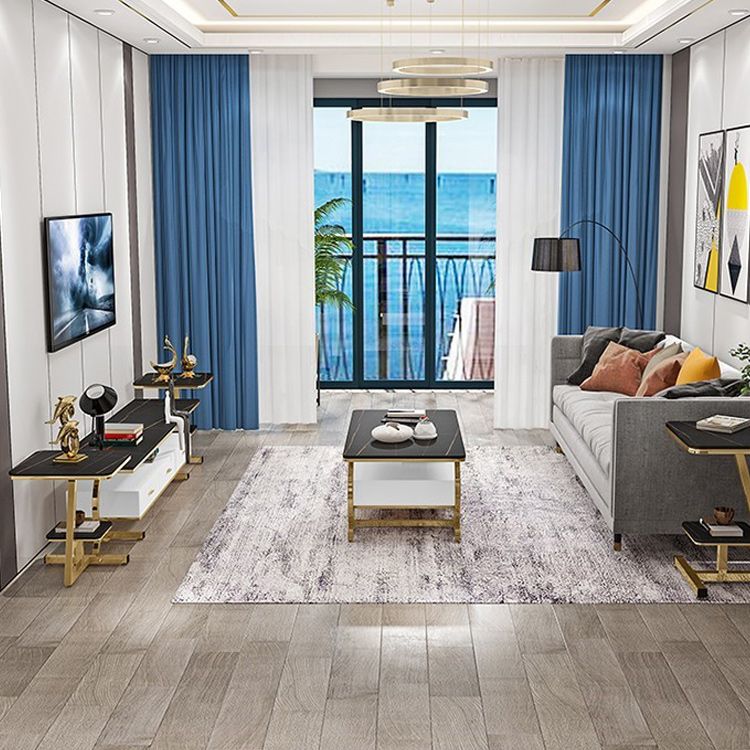 Consola de medios de televisión de Glam Slate Top 3 Cajones Metallic Stand Console