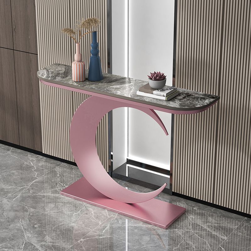 Console mezza luna in stile glam con base di piedistallo di ferro per Hall