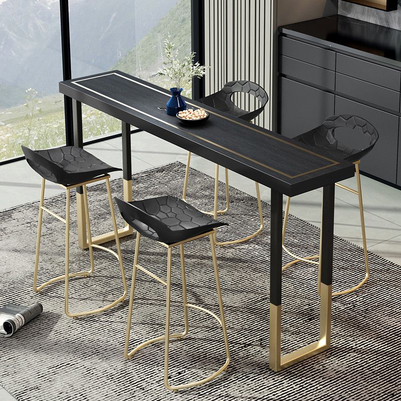 Glam Style Cocktail Bar Table 42-inch Height Wood Top Iron Frame Bar Table Clearhalo 'Bar Furniture' 'Bar Tables' 'bar_tables' 'Furniture' 'furniture_bar_tables' 'Kitchen & Dining Furniture' 'kitchen&dining_furn' 'kitchen' 1200x1200_6a5686af-83ba-43d2-b5d9-bb00e6003519