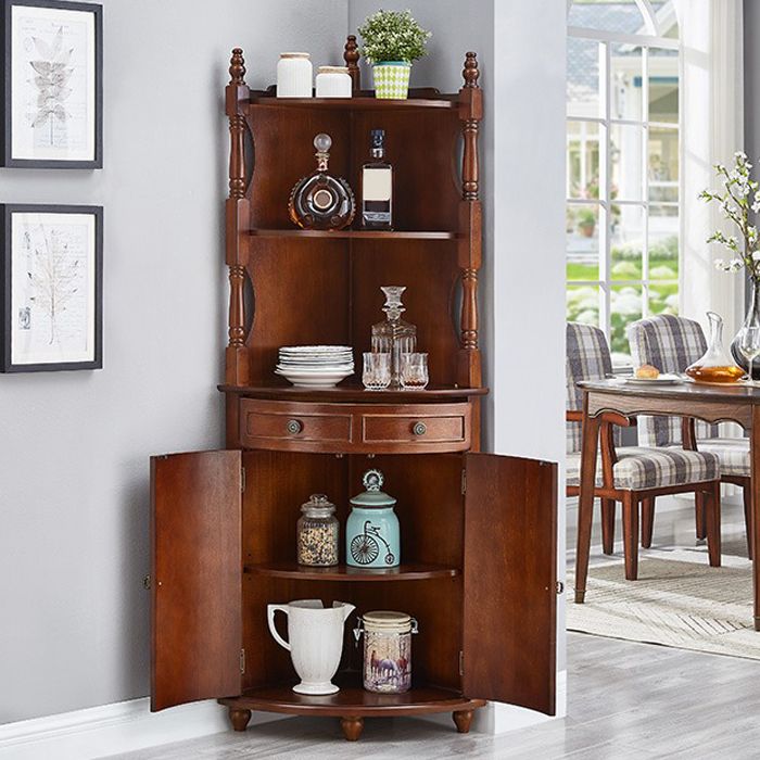 Mid-century Modern 1- Door Cabinet Wooden Corner Cabinet with Shelf