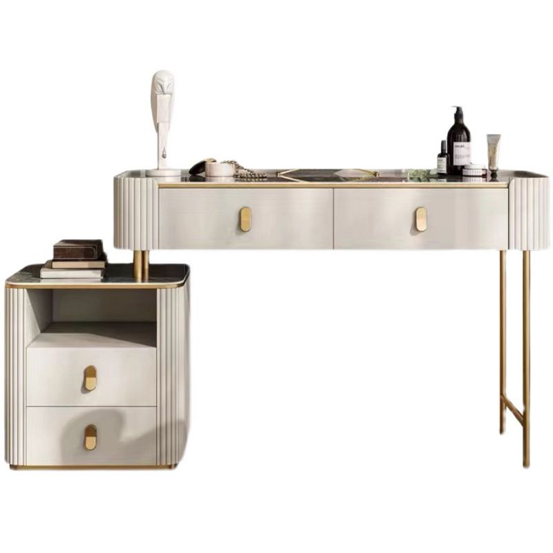 4 Storage Drawers Dresser Stone Top Vanity Set with Padded Stool