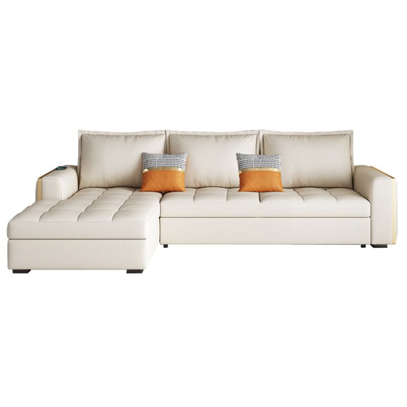 White Modern Sofa Bed with Storage USB Charging Convertible Sectional Clearhalo 'furn' 'furn_sectionals' 'Furniture' 'Living Room Furniture' 'Sectionals' 1200x1200_6a5f799f-aaef-4f41-ba86-b646306f46cc