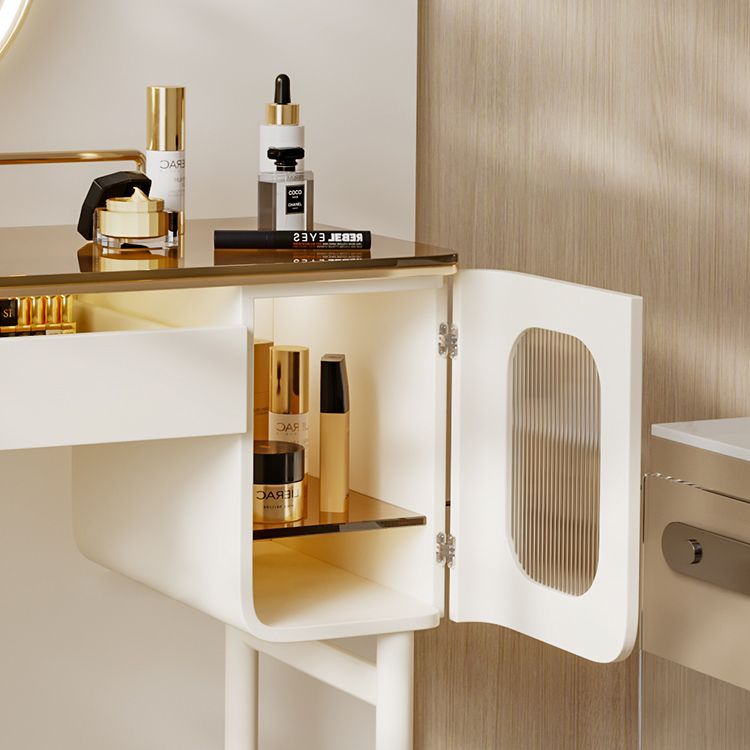 Contemporary Brown Glass Vanity Table with Stool Drawers Included Dressing Table