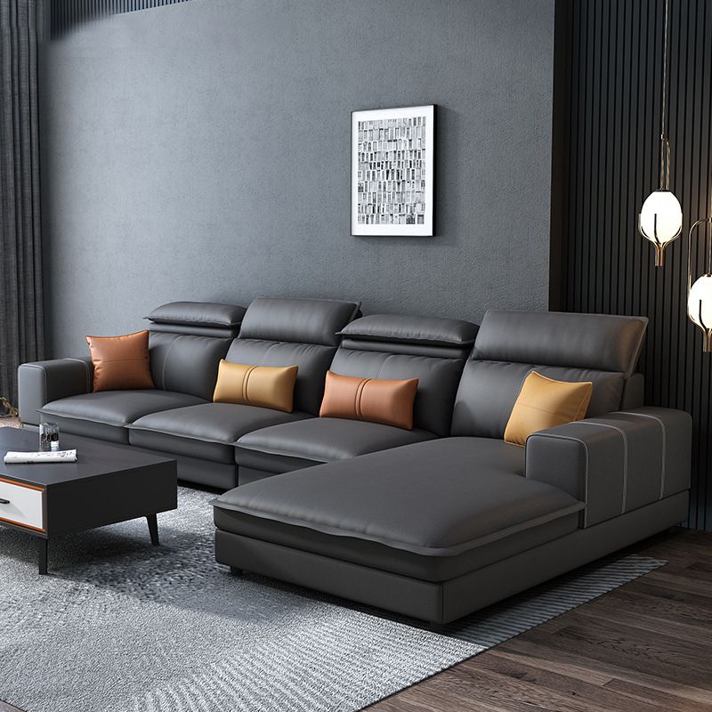 Contemporary Faux Leather L-Shape Sectional with Chaise and Square Arms Clearhalo 'furn' 'furn_sectionals' 'Furniture' 'Living Room Furniture' 'Sectionals' 1200x1200_6a695309-dd48-4071-82d1-5be0b15d0a2b