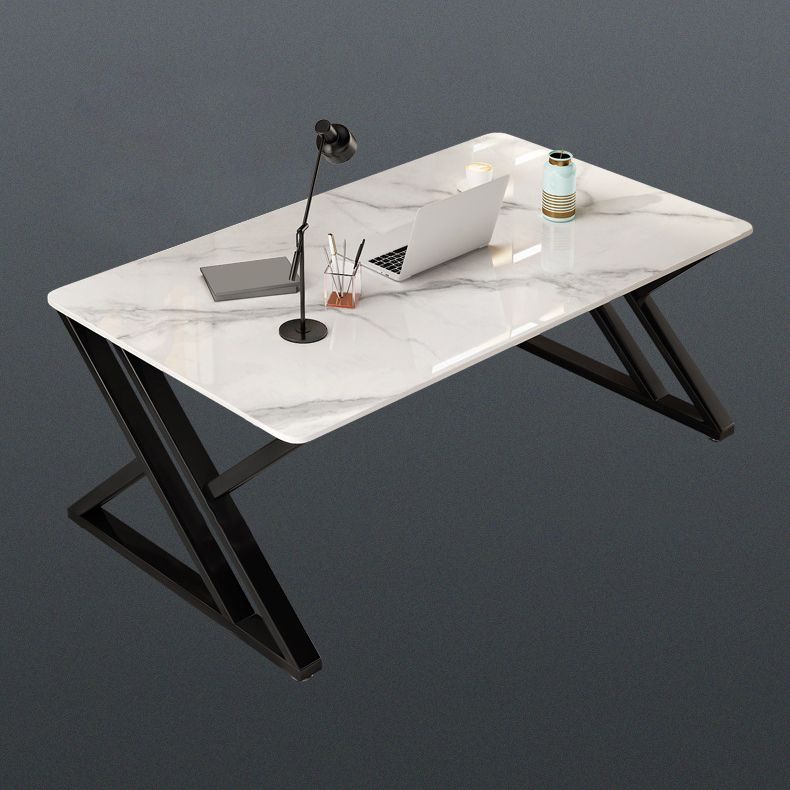 White and Grey Computer Desk Rectangular Writing Desk Stone and Metal Clearhalo 'furn' 'furn_office_desk' 'Furniture' 'Office Desks' 'Office Furniture' 'office_desk' 1200x1200_6a69d08e-2d03-47ee-b372-0e9129c50b4f