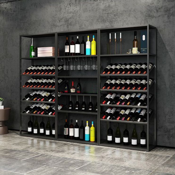 Metal Floor Bottle Wine Rack Contemporary Black Wine Holder Rack with Shelves Clearhalo 'furn' 'furn_wine_racks' 'Furniture' 'Kitchen & Dining Furniture' 'Wine Racks' 'wine_racks' 1200x1200_6a6a168e-4121-4b58-9e6e-d332a7a50b50