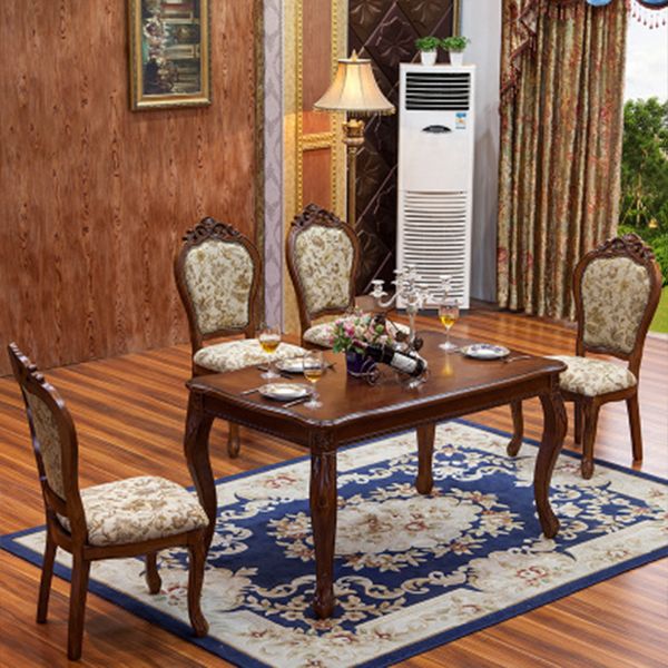 Rectangle Mid-Century Dining Table Brown Tone Fixed Table with Oakwood Solid Wood Clearhalo ' dining_table' 'Dining Tables & Seating' 'Dining Tables' 'furn' 'furn_dining_table' 'Furniture' 'furniture_dining_table' 'Kitchen & Dining Furniture' 'kitchen&dining_furn' 'kitchen' 'kitchen_dining_table' 1200x1200_6a6d19f6-d6d1-4f2e-b8e3-6e58c82883dd