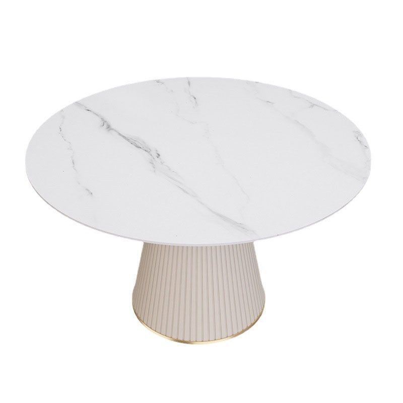 Sintered Stone Top Round Dining Table Modern White Metal Pedestal Table Clearhalo 'Dining Tables & Seating' 'Dining Tables' 'dining_table' 'furn' 'furn_dining_table' 'Furniture' 'Kitchen & Dining Furniture' 1200x1200_6a6e8f23-adf7-413c-8897-61ff2d3628b9