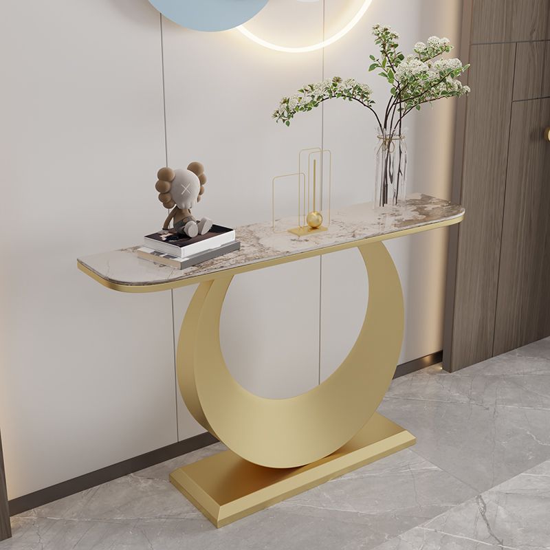 Stone Half Moon Console Table 31.5-inch Tall Accent Table with 1 Shelf Clearhalo 'Console Tables' 'console_tables' 'Entry & Mudroom Furniture' 'furn' 'furn_console_tables' 'Furniture' 1200x1200_6a71d4a9-a718-46c3-afe5-a59bf754a465