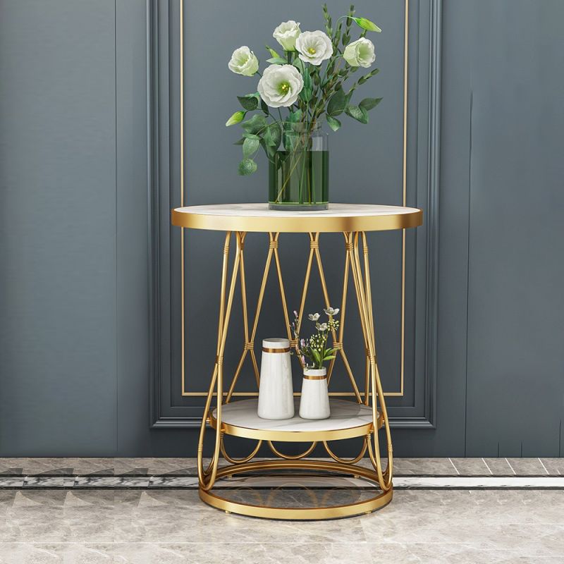 Frame Gold/black Metal Base Design Rock Sheet White/black Top Round Side Table