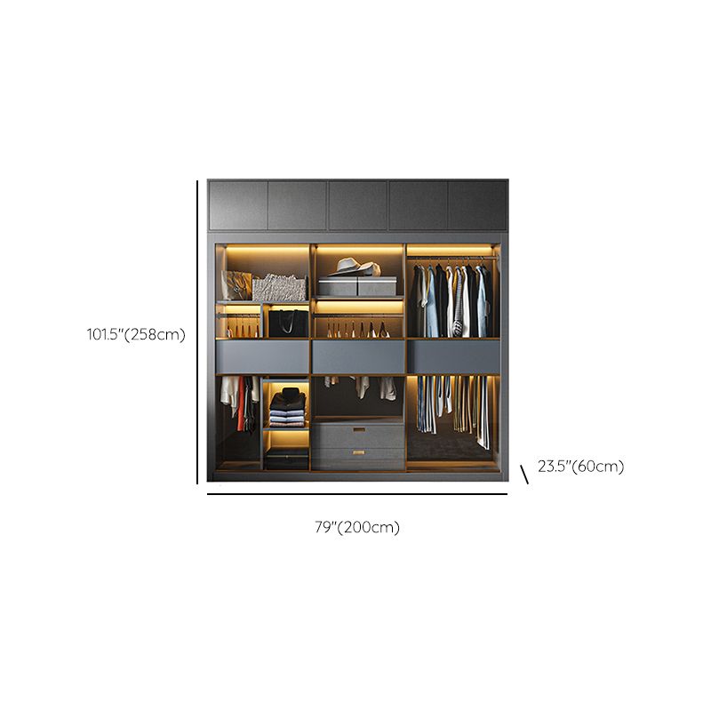 Grey Contemporary Wardrobe Closet Sliding Wardrobe Armoire with Drawer Clearhalo 'Armoires & Wardrobes' 'armoires_wardrobes' 'Bedroom Furniture' 'furn' 'furn_armoires_wardrobes' 'Furniture' 1200x1200_6a7ada4f-e47f-4858-ba51-326c5fc2574f