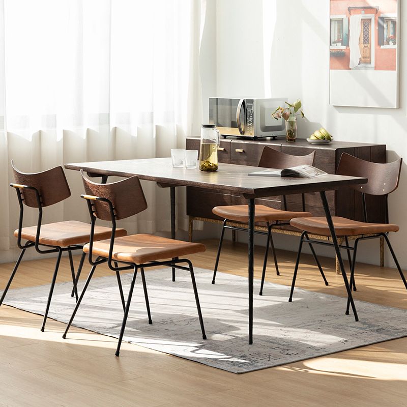 Industrial Style Wood Top Dining Set with 4 Black Metallic Legs for Dining Furniture Clearhalo 'Dining Room Sets' 'Dining Tables & Seating' 'dining_room_set' 'Furniture' 'furniture_dining_room_set' 'Kitchen & Dining Furniture' 'kitchen&dining_furn' 'kitchen' 1200x1200_6a80de43-f3a7-459d-a979-8907ba432191