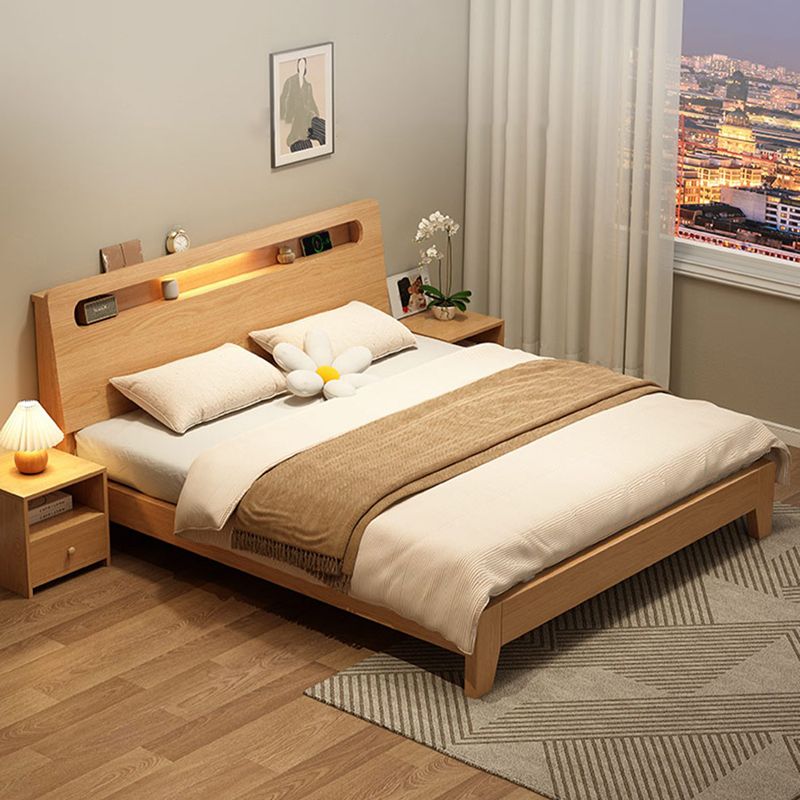 Letto a pannello in legno massiccio naturale con letto di testiera standard con ripiani