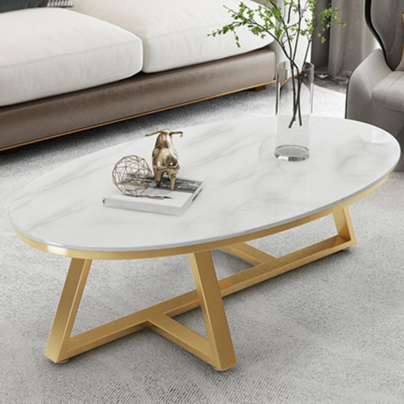 Glam Cross Legs Coffee Table Slate Oval Coffee Cocktail Table