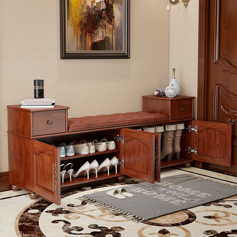 Rubberwood Seating Bench Cushioned 14" W Rectangle Shoe Storage Entryway Bench Clearhalo 'Benches' 'Chairs & Seating' 'furn' 'furn_benches' 'Furniture' 'Living Room Furniture' 1200x1200_6a82c936-a747-44ff-acdc-cfe2576956c4