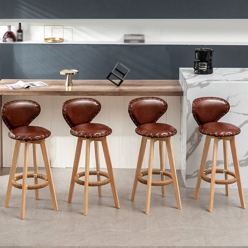 Scandinavian Wood Leather Counter Stools Low Back Bar Stools with Round Seat Clearhalo 'Bar Furniture' 'Bar Stools' 'bar_stools' 'furn' 'furn_bar_stools' 'furniture_bar_stools' 'Kitchen & Dining Furniture' 'kitchen&dining_furn' 'kitchen' 'kitchen_furn' Furniture' 1200x1200_6a870a1b-327a-4160-9442-71ab28d68ffe