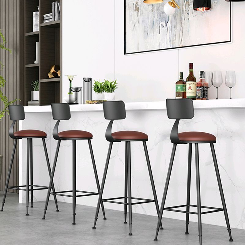Industrial Armless Backrest Counter Stool Iron Cashier Bar Stool with Leather Cushion Clearhalo 'Bar Furniture' 'Bar Stools' 'bar_stools' 'furn' 'furn_bar_stools' 'furniture_bar_stools' 'Kitchen & Dining Furniture' 'kitchen&dining_furn' 'kitchen' 'kitchen_furn' Furniture' 1200x1200_6a88174c-65c2-44f0-95b2-a534c1a880cb