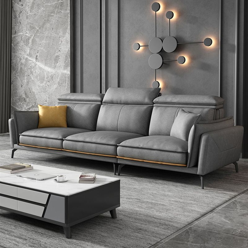 Modern Square Arm Cushion Back Sectional Faux Leather Sofa and Chaise in Dark Gray Clearhalo 'furn' 'furn_sectionals' 'Furniture' 'furniture_sectionals' 'kitchen' 'kitchen_sectionals' 'Living Room Furniture' 'Sectionals' 1200x1200_6a89a04a-e8f8-43f7-81c2-f6b8ce111c27