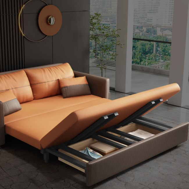 Contemporary Futon Sofa Bed with Storage Pillow Back Square Arms Sleeper Sofa Clearhalo 'furn' 'furn_futons' 'Furniture' 'Futons & Daybeds' 'Futons' 'Living Room Furniture' 1200x1200_6a8c9fbf-37b6-495f-9793-9b419a9ab9f9