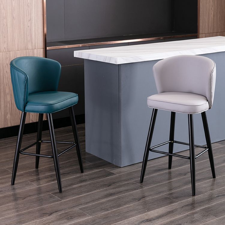 Contemporary Metal Upholstered Barstool Indoor Bar Stool with Iron Legs and Low Back Clearhalo 'Bar Furniture' 'Bar Stools' 'bar_stools' 'furn' 'furn_bar_stools' 'furniture_bar_stools' 'Kitchen & Dining Furniture' 'kitchen&dining_furn' 'kitchen' 'kitchen_furn' Furniture' 1200x1200_6a8ce04e-675f-4004-8c87-25b586b99fb9
